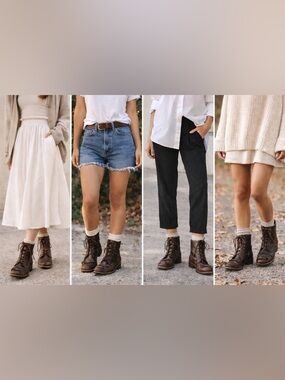 Vintage Brown Leather Lace Up Boots Vibram Sole Kiltie Workwear 8/8.5